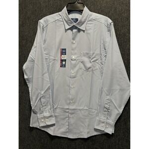 George Mens Modern Fit Performance Dress Shirt Blue White Stripe Small 34-36 NEW